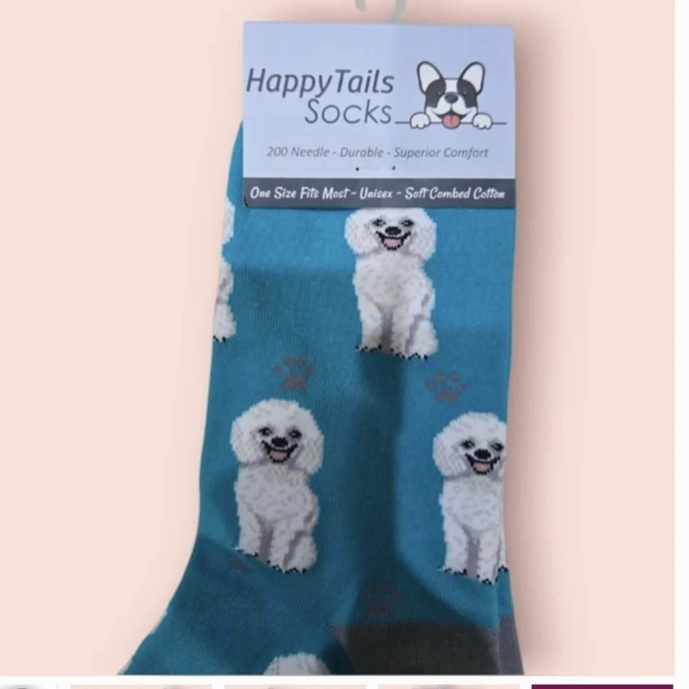❤️ 2/$12 NWT Happy Tails Teal Poodle Dog Crew Unisex Novelty Dog Socks Blue